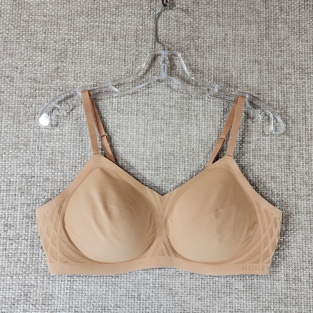 Honeylove Crossover Bra Womens M Tan Nude Wireless Seamless LWBR0203 EUC
